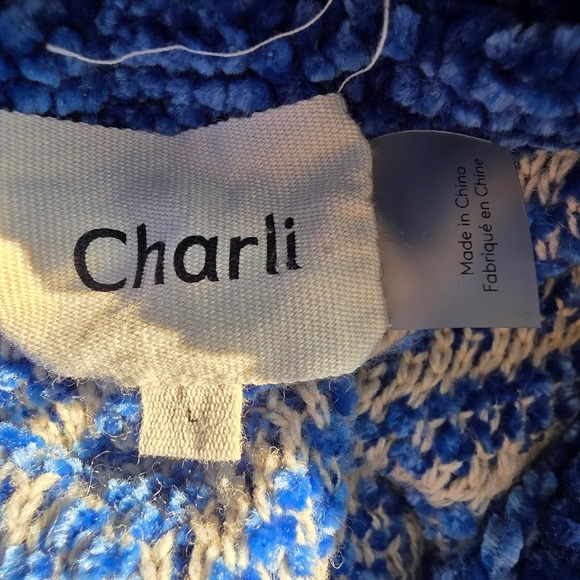 Charli Oversized Blue Chenille Stripe Turtleneck Sweater Womens Oversized Large‎ - Picture 5 of 7